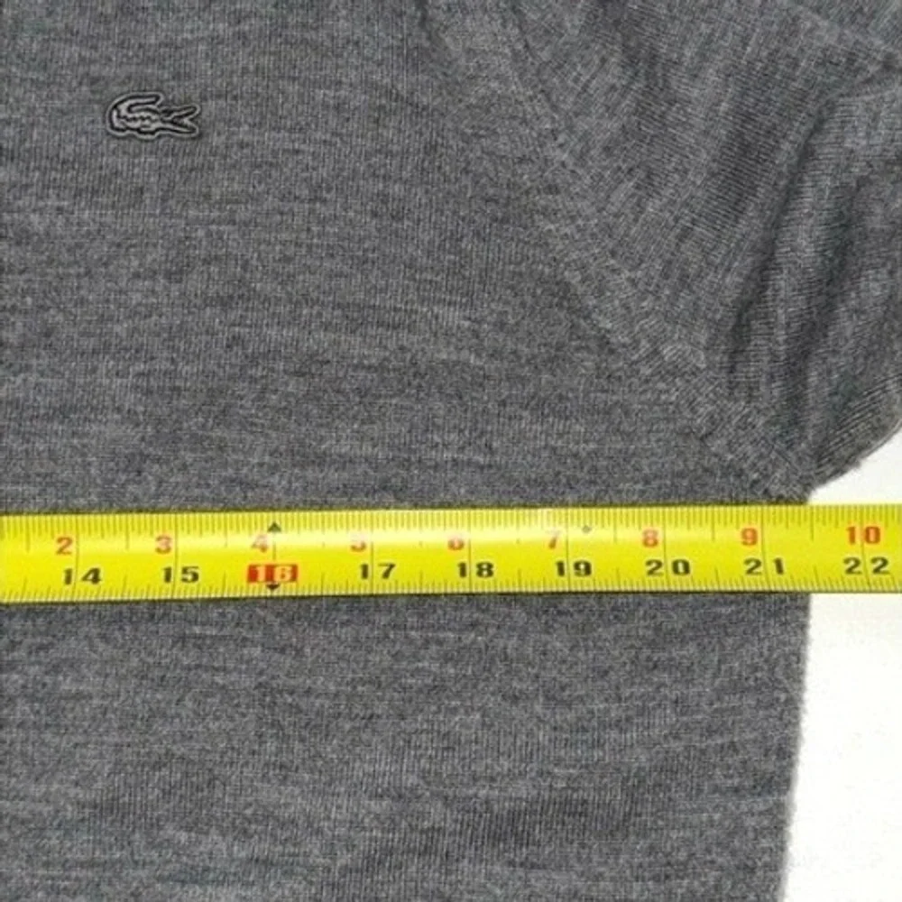 Lacoste Mens Gray Extra Fine Merino Wool V-Neck‎ Sweater Size XXL